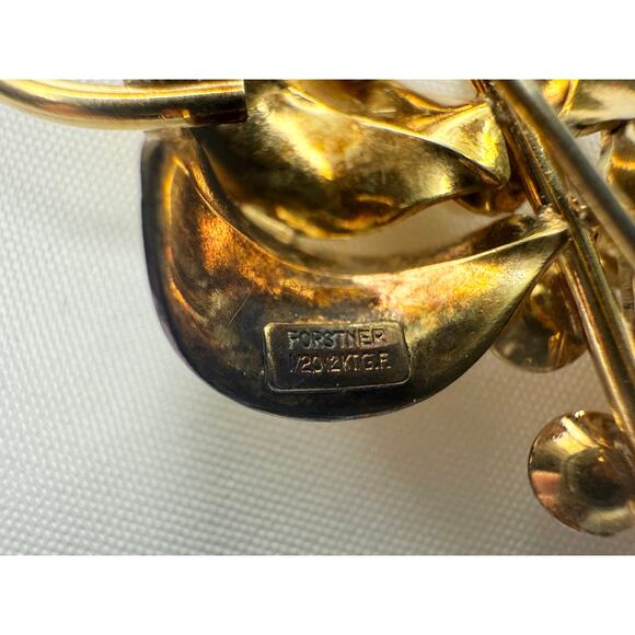 Vintage 1940s Forstner 12K Gold Filled Retro Floral Bow Brooch with Pearls - Picture 5 of 8